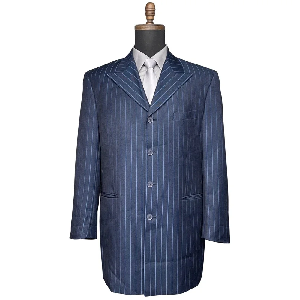 Vittorio St Angelo Suit Jacket Men 40R Blue Pinstripe 4-Button Long Zoot Mobcore